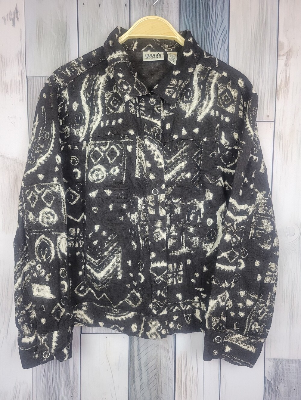 Vintage Chico's Brown White Jacket Tribal Southwest Print Size 2